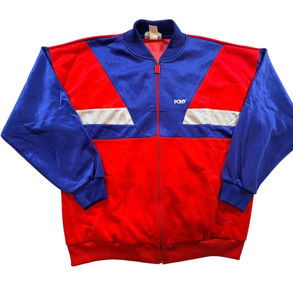 Pony Track Jacket Mens XL Red Blue Colorblock Full Zip Vintage Sportswear